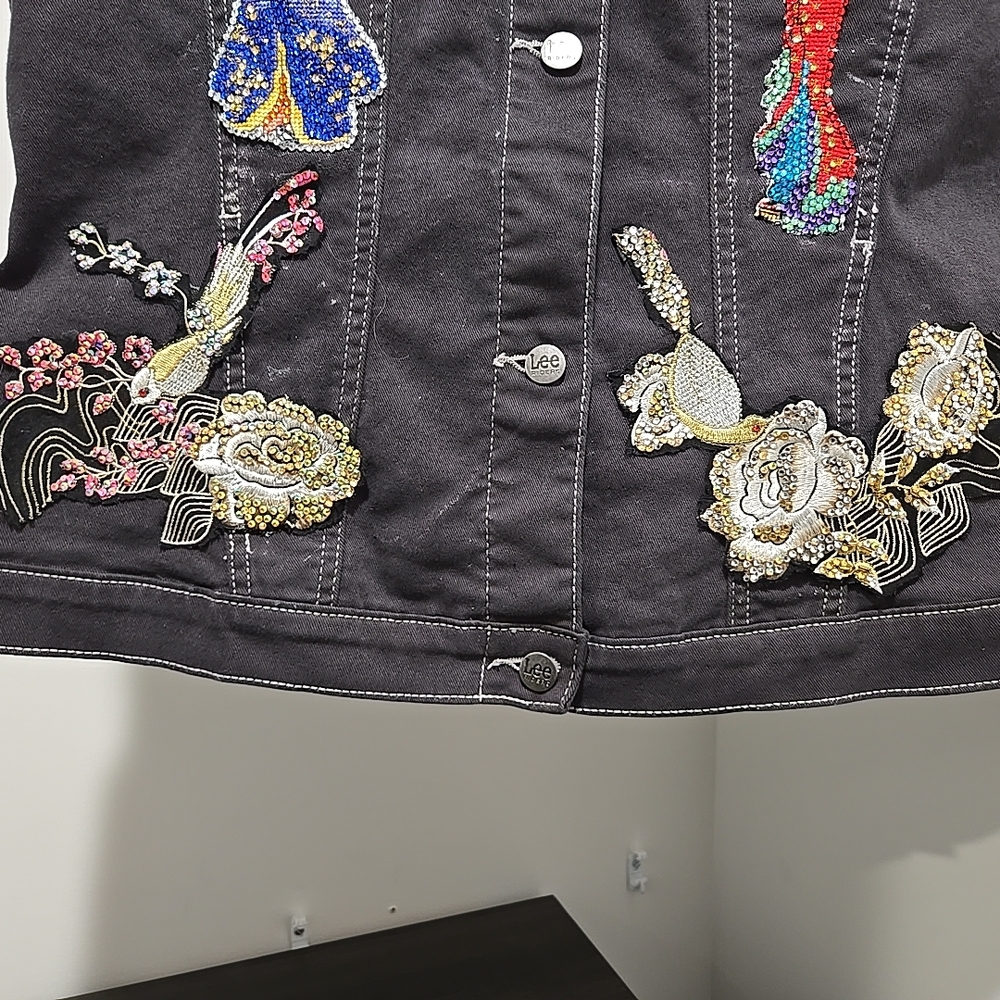 Embroidered Black Denim Vest - Picture 10 of 10